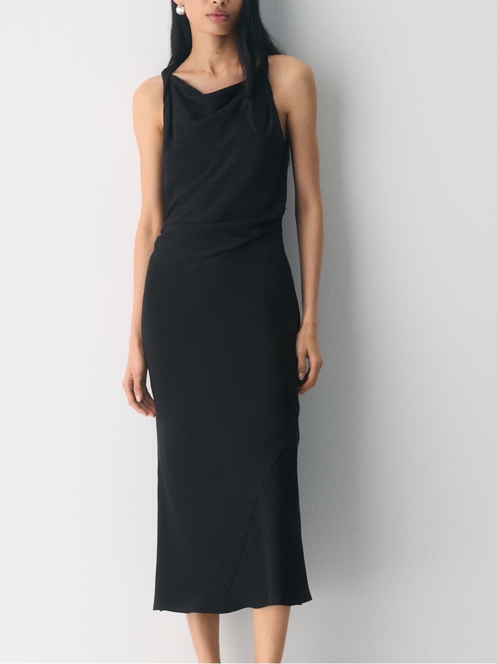 Aritzia Matte satin bias-cut cowlneck black dress
